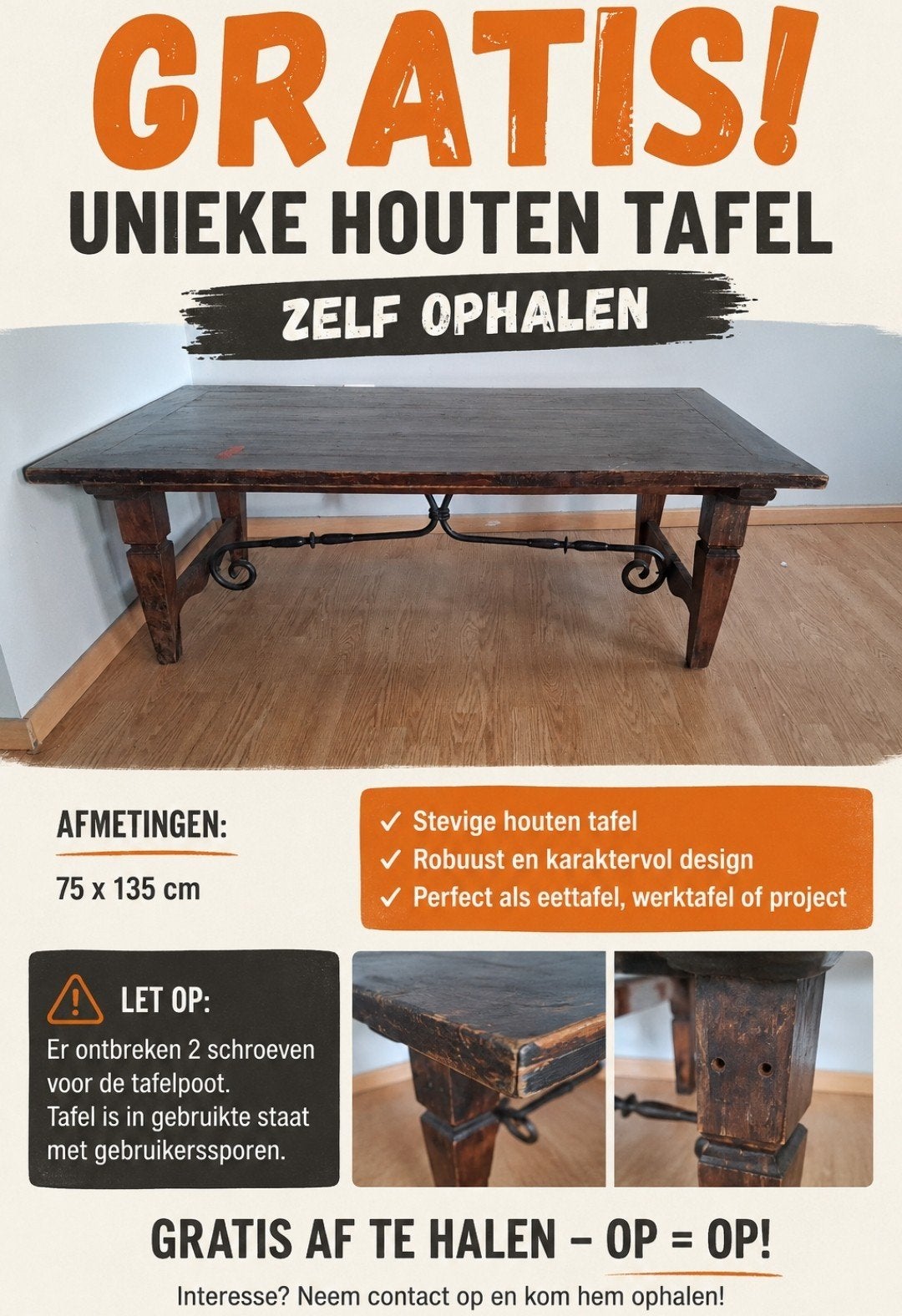 Gratis Salontafel, Enlèvement