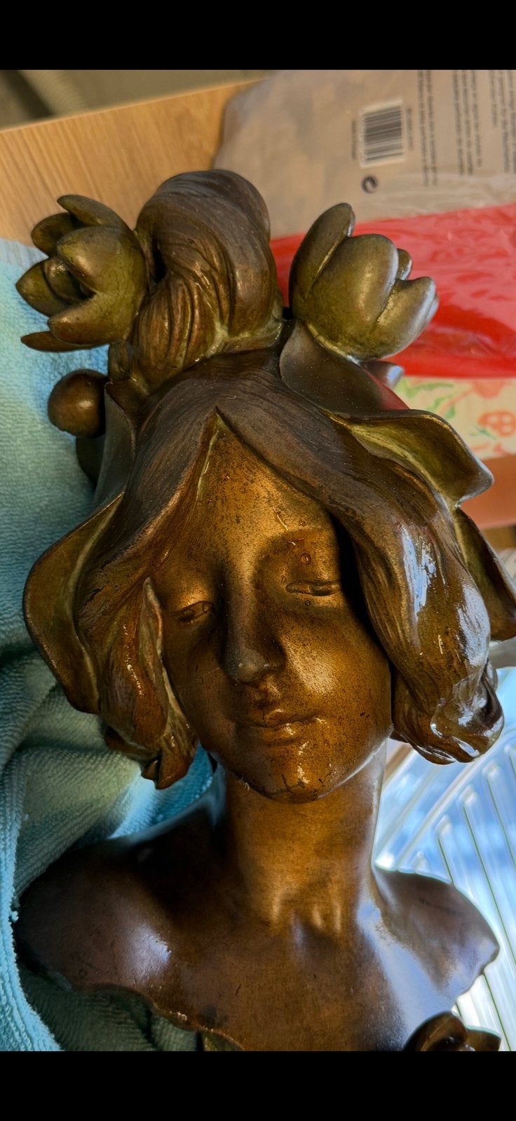 Art Nouveau buste Nenuphar Julien Caussé, Antiek en Kunst, Ophalen, Art nouveau, Brons, Buste
