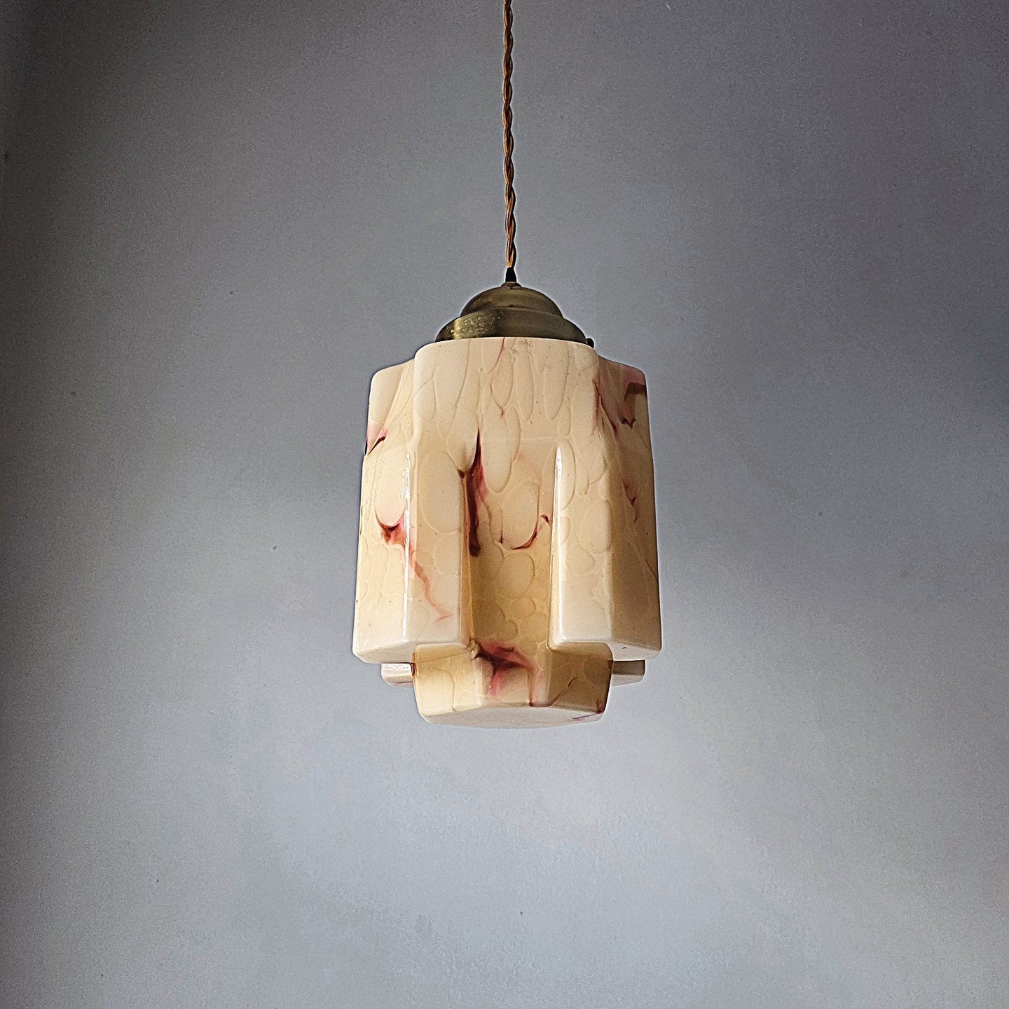 Vintage Art Deco opaline uraniumglazen hanglamp., Ophalen of Verzenden