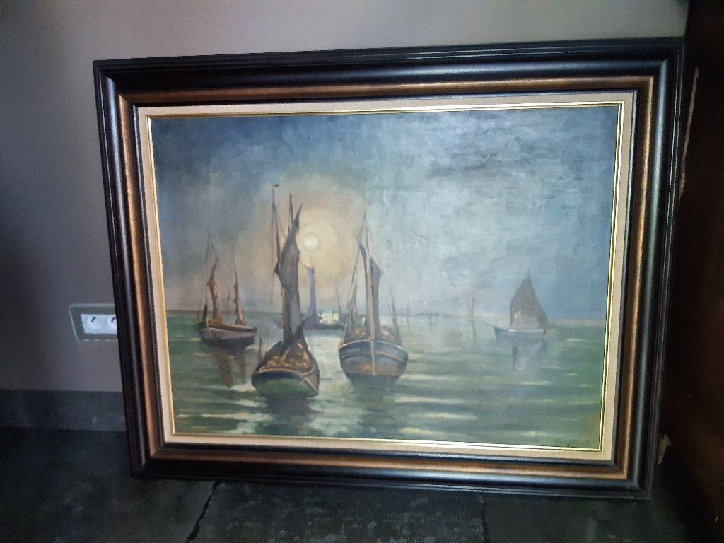 schilderij R GERLO, Antiek en Kunst, Ophalen of Verzenden, Maritiem / water