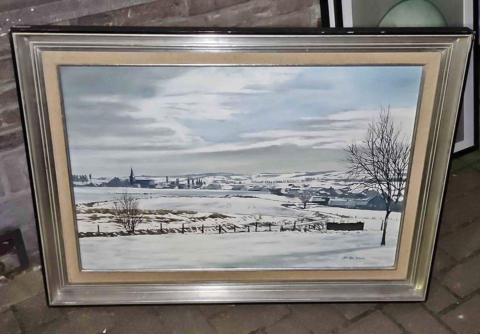 Huile sur toile paysage enneigé signe Michel de smet, Antiquités & Art, Art | Peinture | Classique, Enlèvement