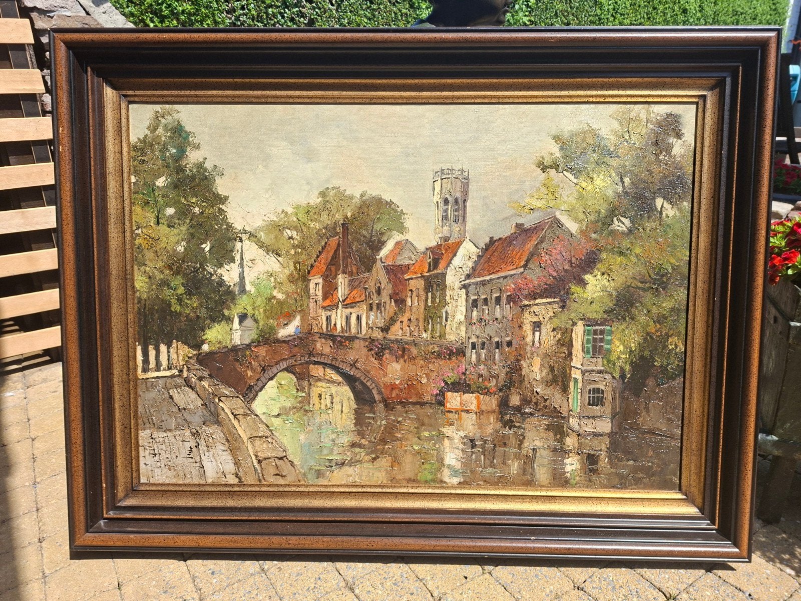 Imposant impressionant Brugs stadzicht - olieverf op doek, Antiek en Kunst, Kunst | Schilderijen | Klassiek, Ophalen of Verzenden
