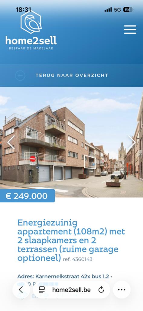 appartement hartje roeselare 249000€(exclusief garage), Roeselare, Tot 200 m², Appartement, 108 m²