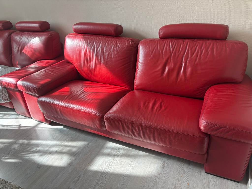 Fauteuil Rouge en cuir 3 places, Enlèvement, Comme neuf, Cuir