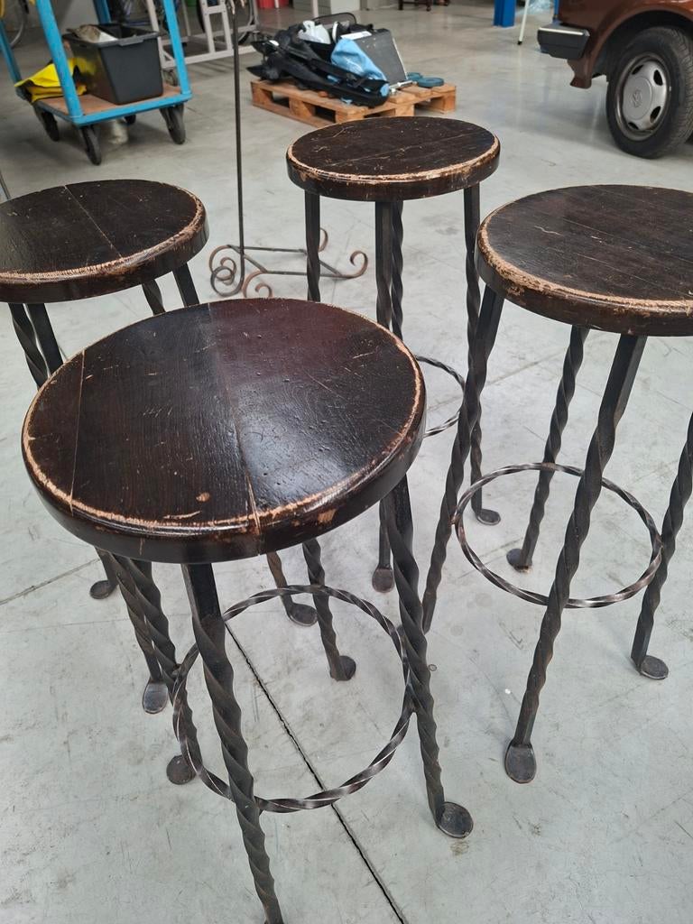 Mooie vintage barkrukken smeedwerk eiken, Huis en Inrichting, Barkrukken, Ophalen