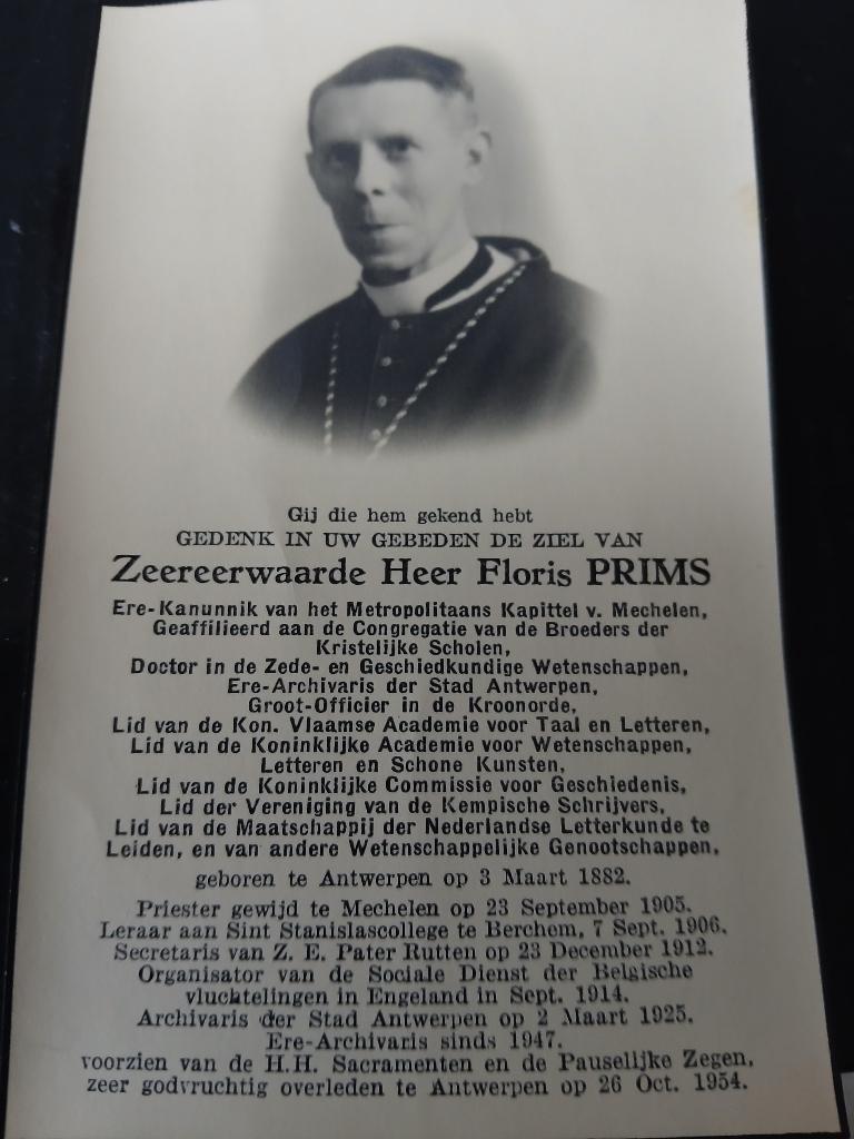 Z.E.H.Floris Prims overl 1954, Envoi, Image pieuse