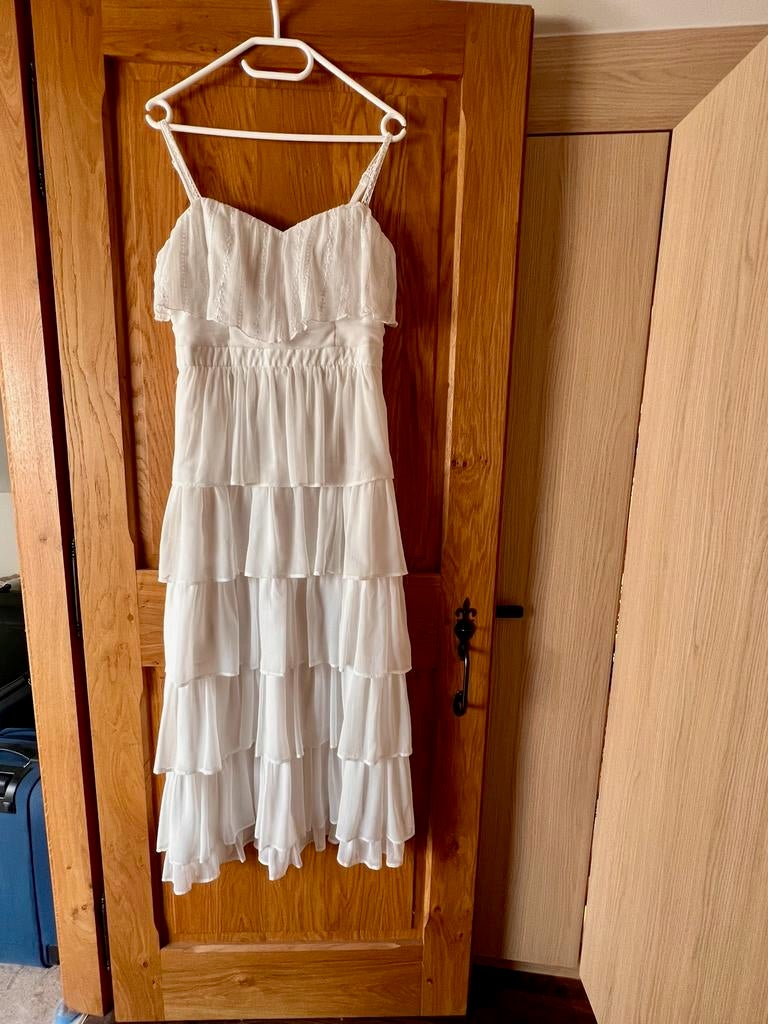 Zomerse jurk of bruidsjurk in Boho stijl NafNaf, Kleding | Dames, Jurken, Nieuw, Maat 38/40 (M), Wit, Onder de knie, Verzenden