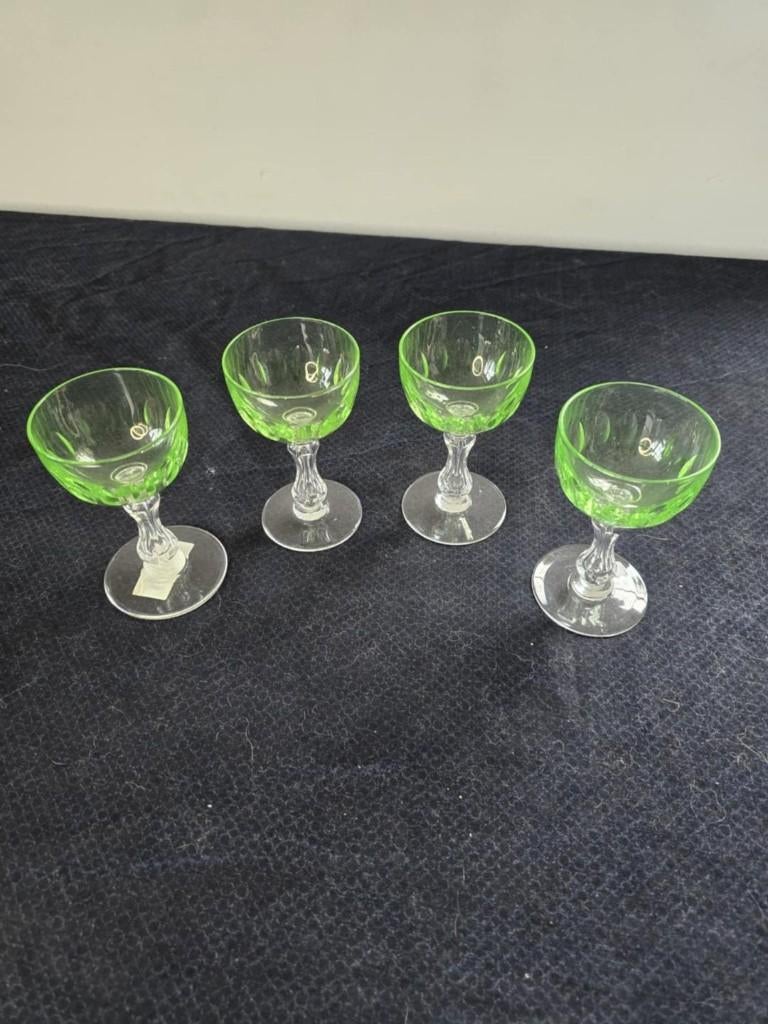 Val St LAMBERT -  4 verres en cristal OURALINE mod LALAING, Antiquités & Art, Enlèvement ou Envoi