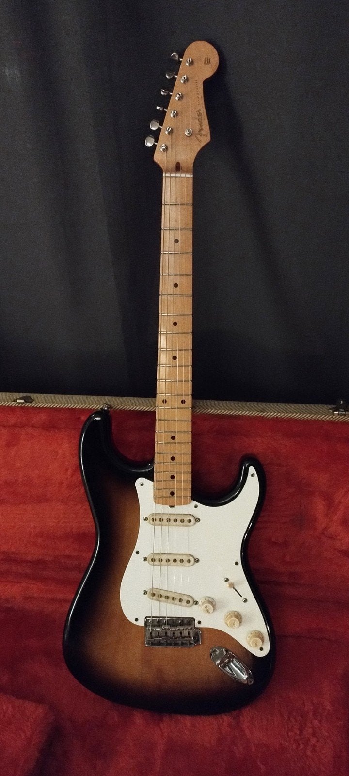 Heruitgave Fujigen 1954 uit de jaren 90, model ST-54 + Lindy, Ophalen, Fender, Zo goed als nieuw, Solid body