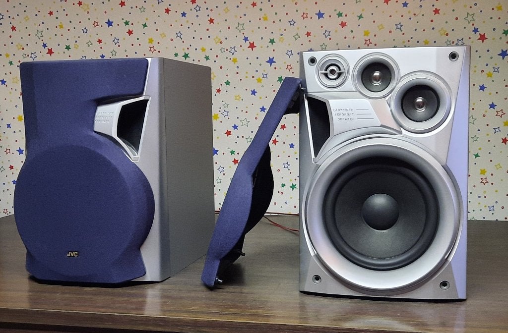 Enceintes JVC stéréo 3 voies, Enceinte d'étagère, JVC, 60 à 120 watts, Comme neuf