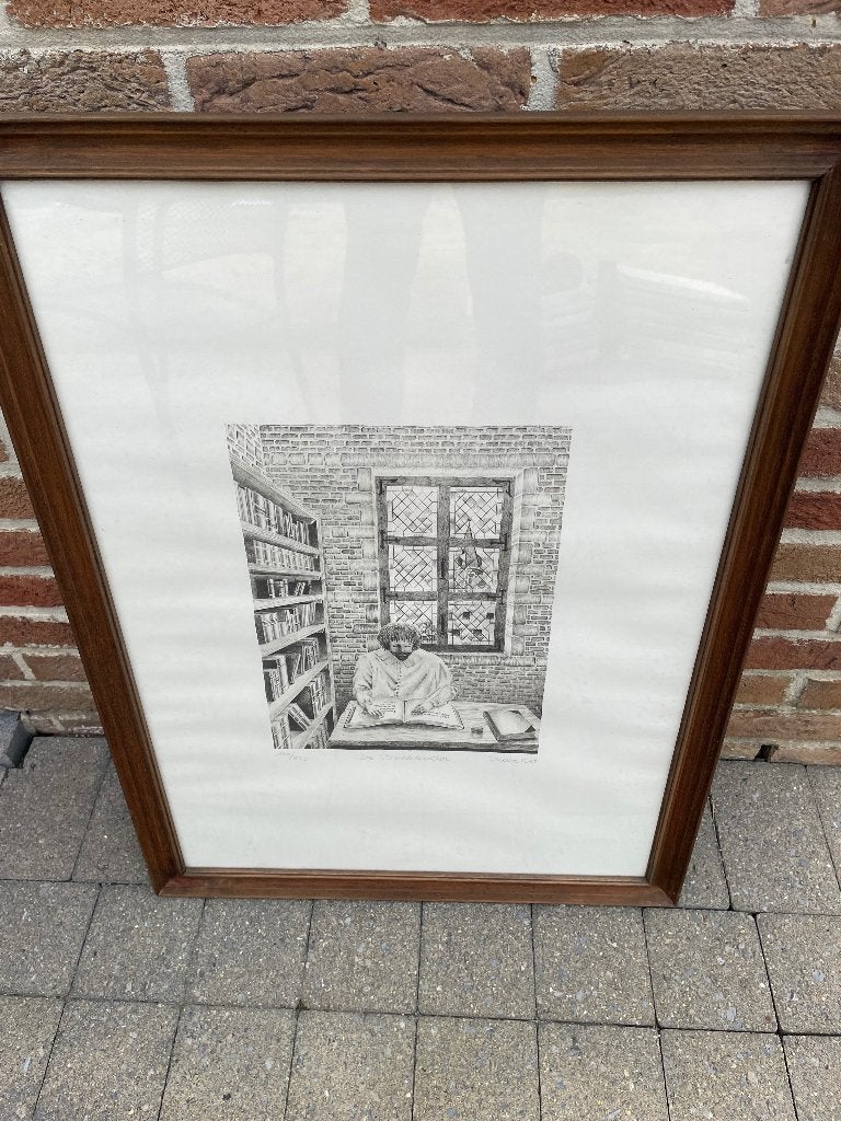 Kader met litho, Antiek en Kunst, Gesigneerd, Ophalen, Personages en Fantasiefiguren, Lithografie