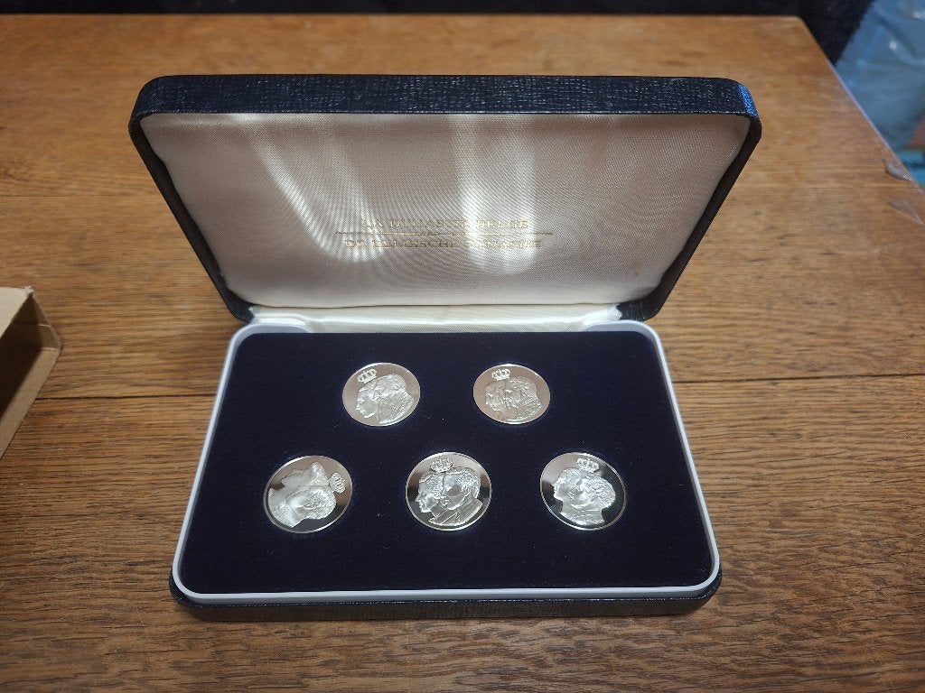 De Belgische Dynastie 1831–1981 – 5 zilveren Proof-penningen, Enlèvement ou Envoi, Argent, Série, Argent