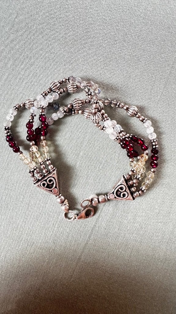 Prachtige 4-rijige armband van 925 ZILVER met edelstenen, Enlèvement ou Envoi, Comme neuf, Avec pierre précieuse, Argent