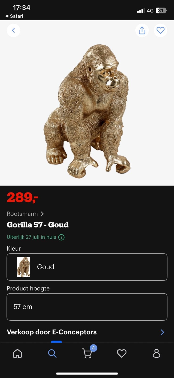 Gouden gorilla beeld, Ophalen