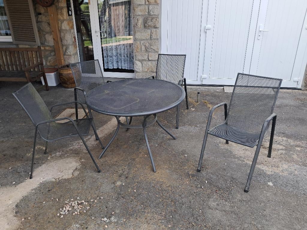 Table terrasse avec chaisses, Jardin & Terrasse, Enlèvement, Utilisé, Rond, Métal