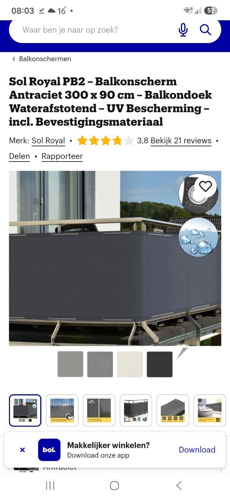 balkonscherm 5 euro, Jardin & Terrasse, Écrans de jardin, Enlèvement