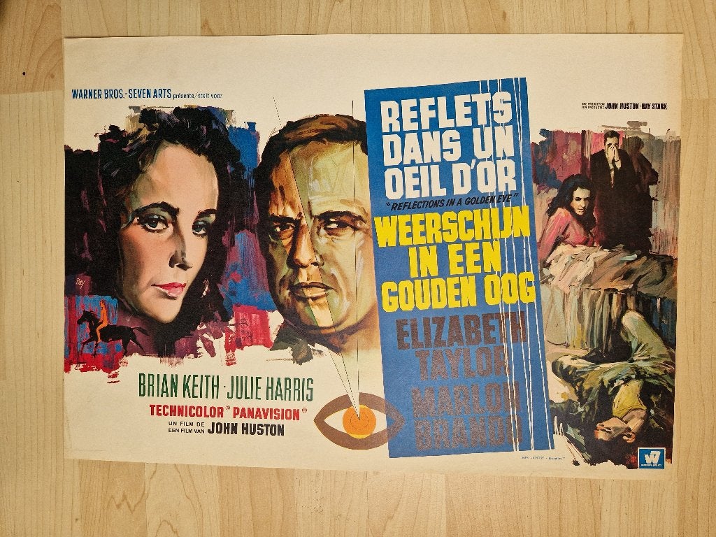 filmaffiche Marlon Brando Reflections golden eye filmposter, Rechthoekig Liggend, Ophalen of Verzenden, Zo goed als nieuw, A1 t/m A3