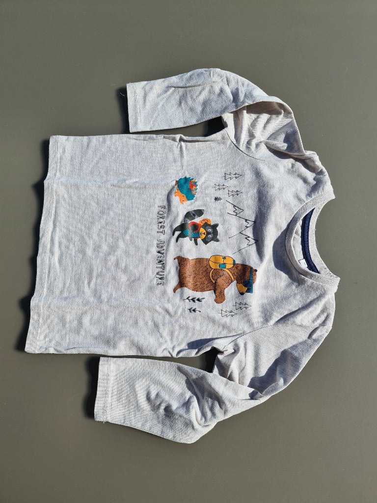 witte longsleef, t-shirt met beer, wasbeer en egel CA, 98, Kinderen en Baby's, Kinderkleding | Maat 98, Ophalen, Zo goed als nieuw