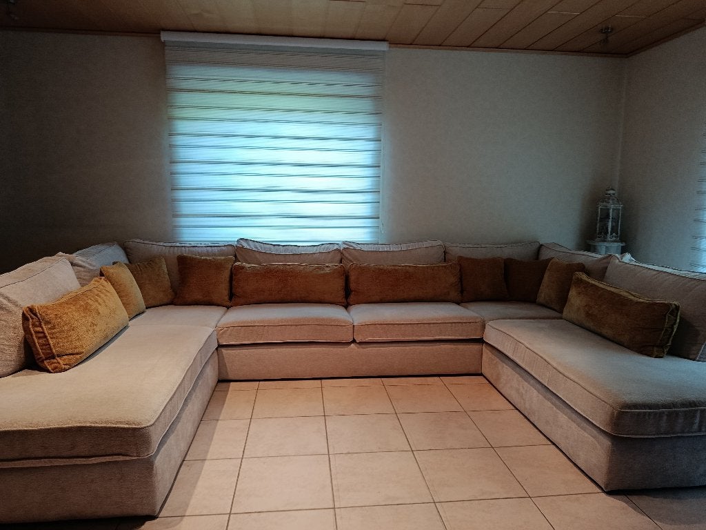 Grote hoeksalon U-vorm beige/ecru, Ophalen, Zo goed als nieuw, Stof