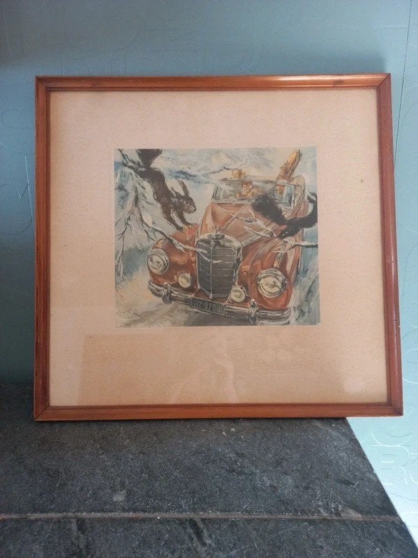 Mercedes Benz- Hans Liska, Antiek en Kunst, Ophalen, Papier/karton, Achter glas, Voertuigen