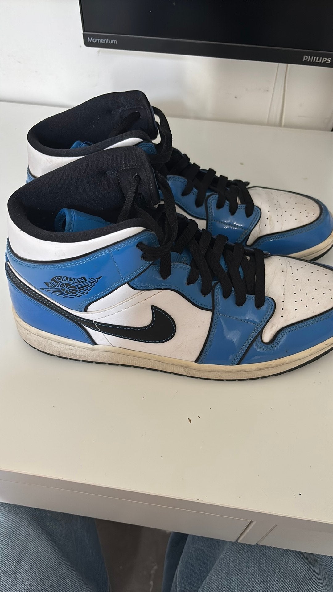 Jordan 1 mid Signal Blue, Enlèvement, Porté, Bleu, Baskets