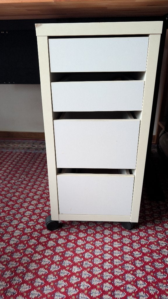 Caisson blanc à tiroirs sur roulettes MICKE IKEA, Gebruikt, Scandinavisch, 50 cm, IKEA