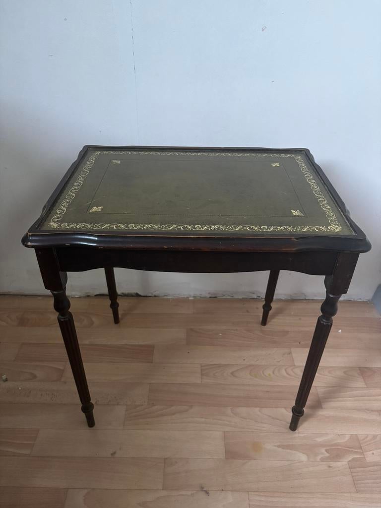 Table d’appoint/de salon Vintage avec marqueterie en cuir, Maison & Meubles, Enlèvement, Verre