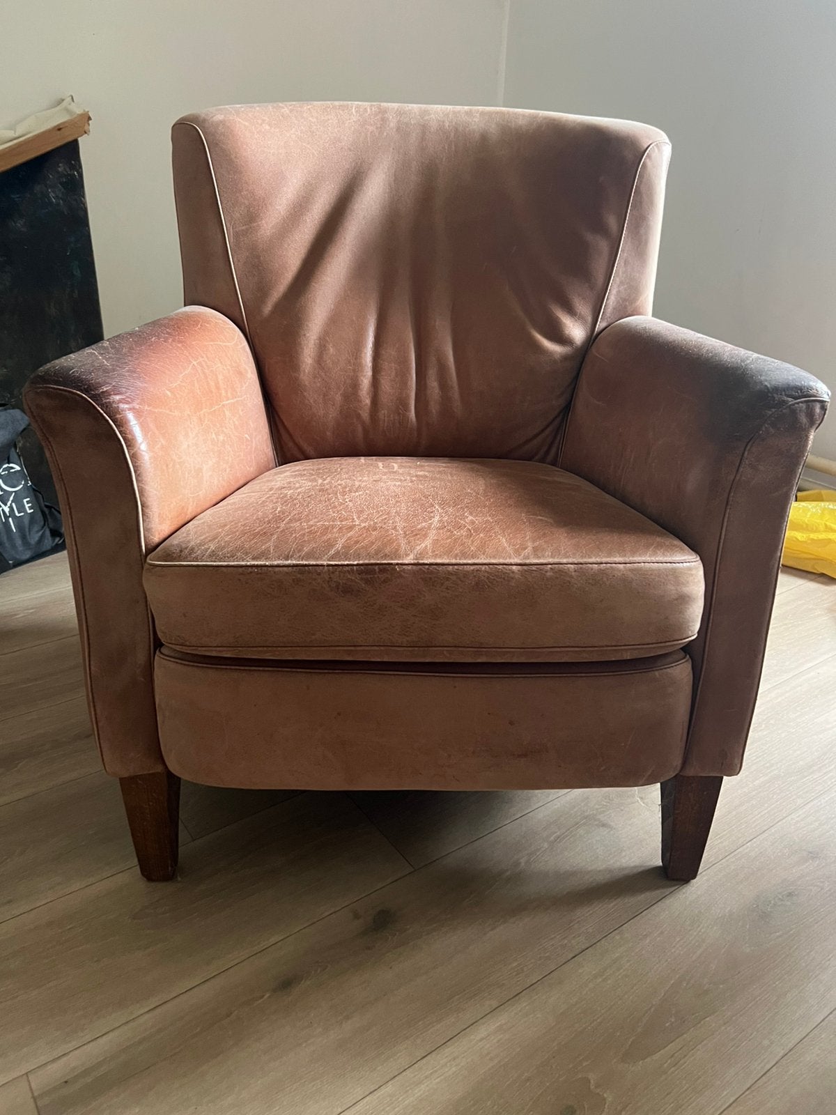 Fauteuil/fauteuil club en cuir marron — look vintage robuste, Enlèvement, Comme neuf, Cuir