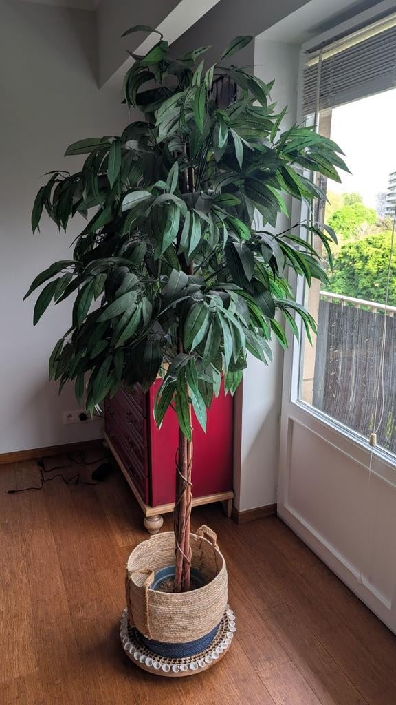 Kunstmatige plantenboom van 180 cm, Groen, Kunstplant, Zo goed als nieuw, Hout