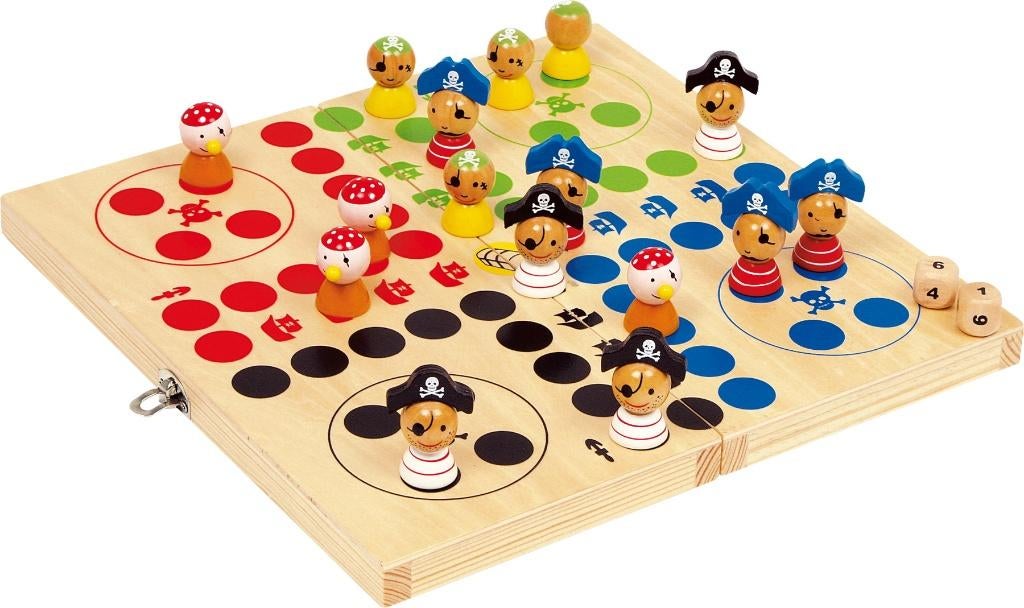 Bordspel piraten (ludo) houten reisspel in opbergdoos, Trois ou quatre joueurs, Enlèvement ou Envoi, Neuf, Jeu de voyage