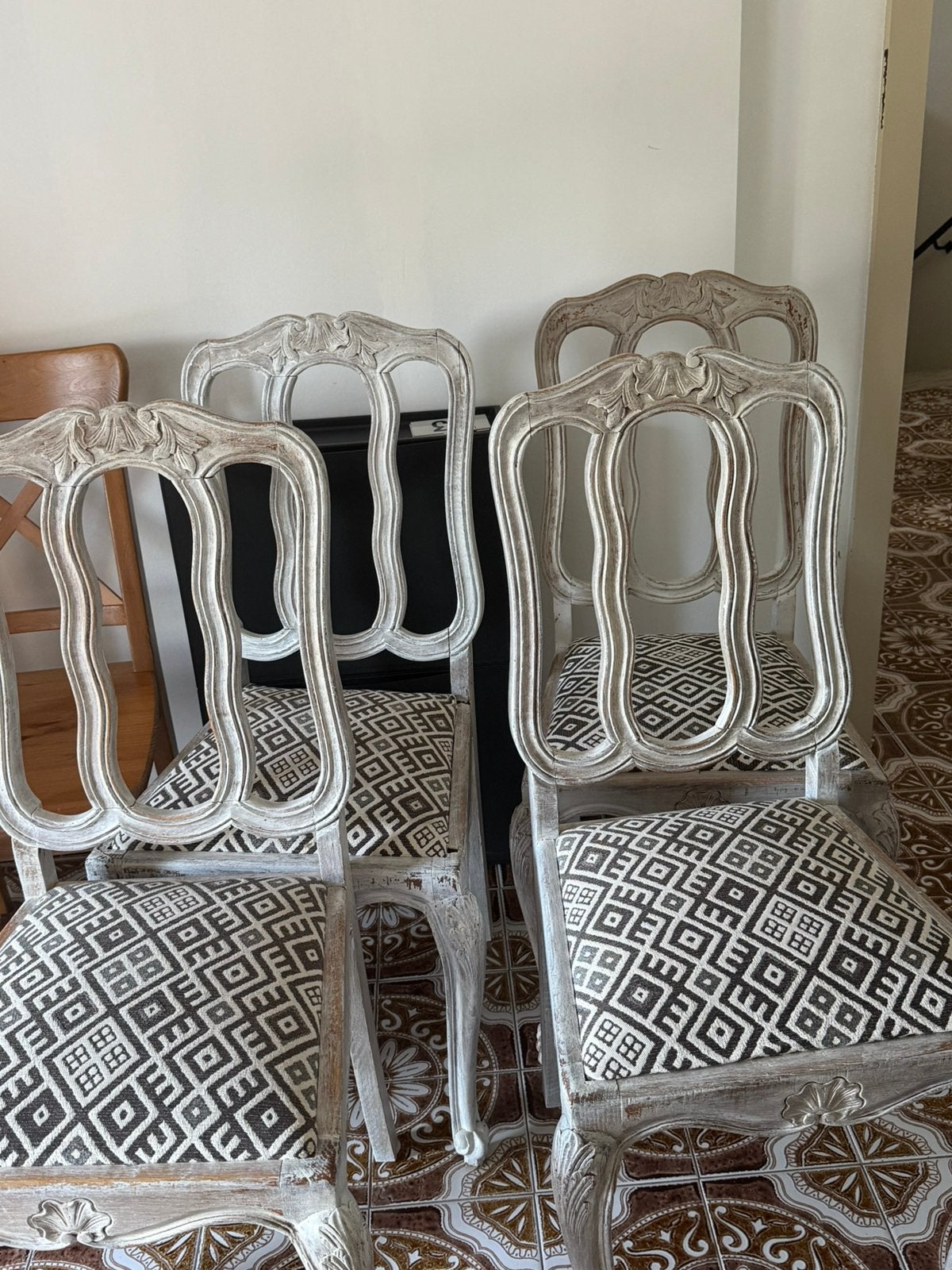 4 Brocante stoelen, Ophalen, Gebruikt, Wit, Vier