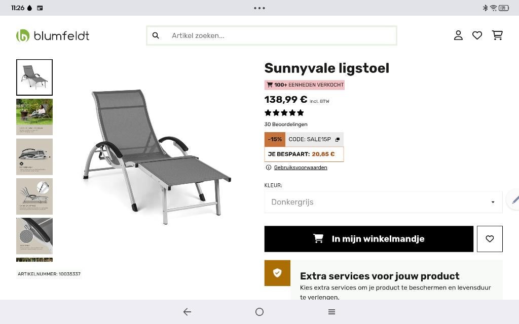 Tuin ligzetel Blumfeldt licht grijs, Ophalen, Nieuw, Inklapbaar
