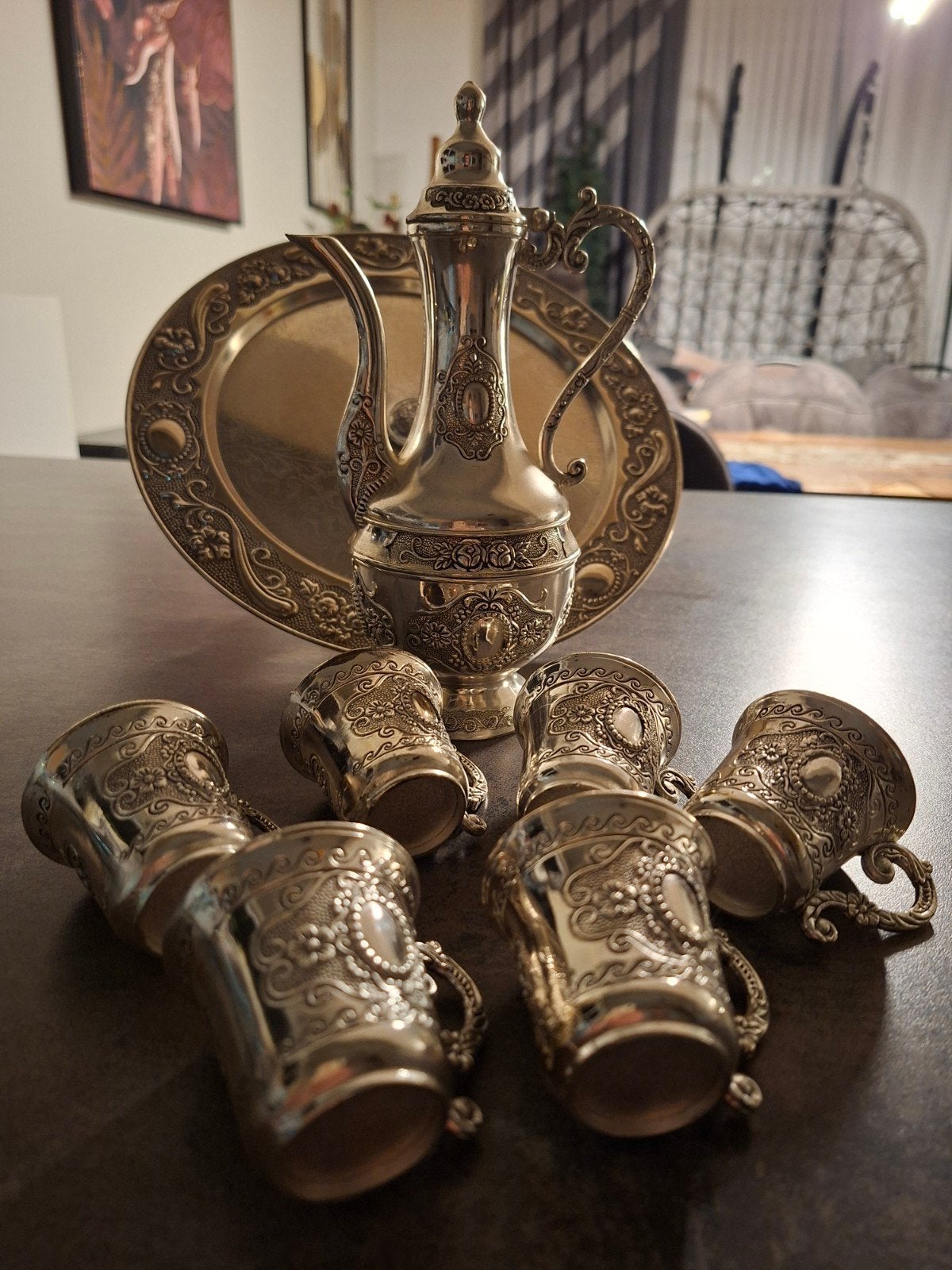 koffie- of theeset van hoogwaardig.  Set van 8 stuks, Ophalen, Zilver