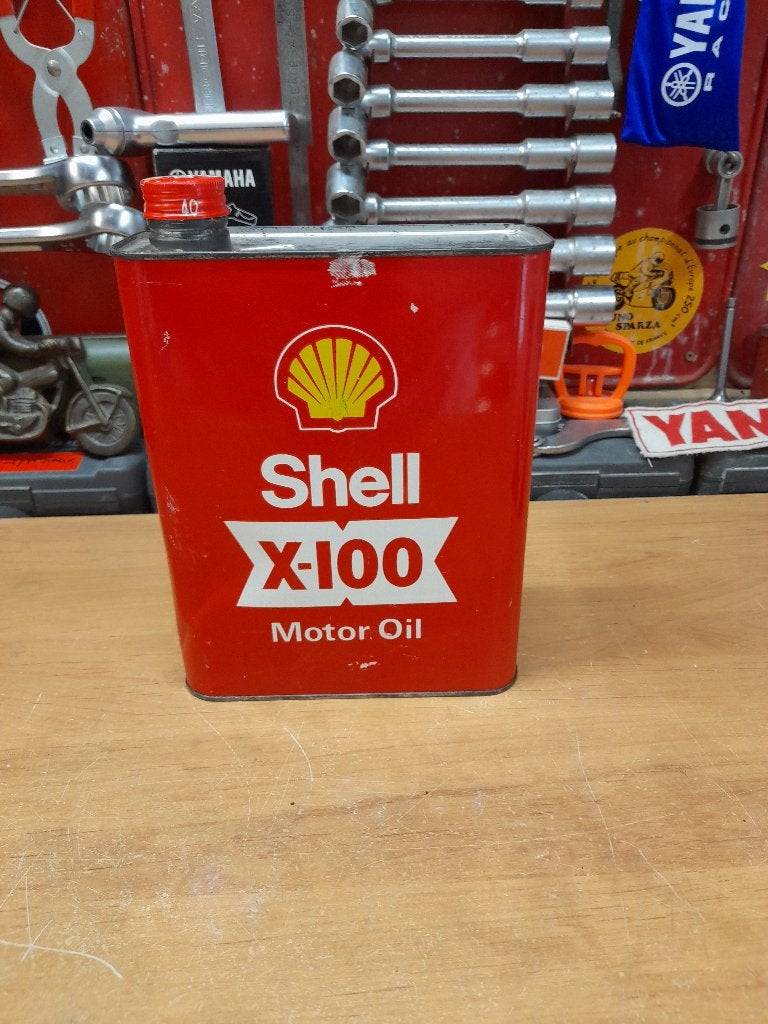 oud, leeg oliekannetje, omhulsel x-100 motorolie, Verzamelen, Verzenden, Gebruikt, Overige typen