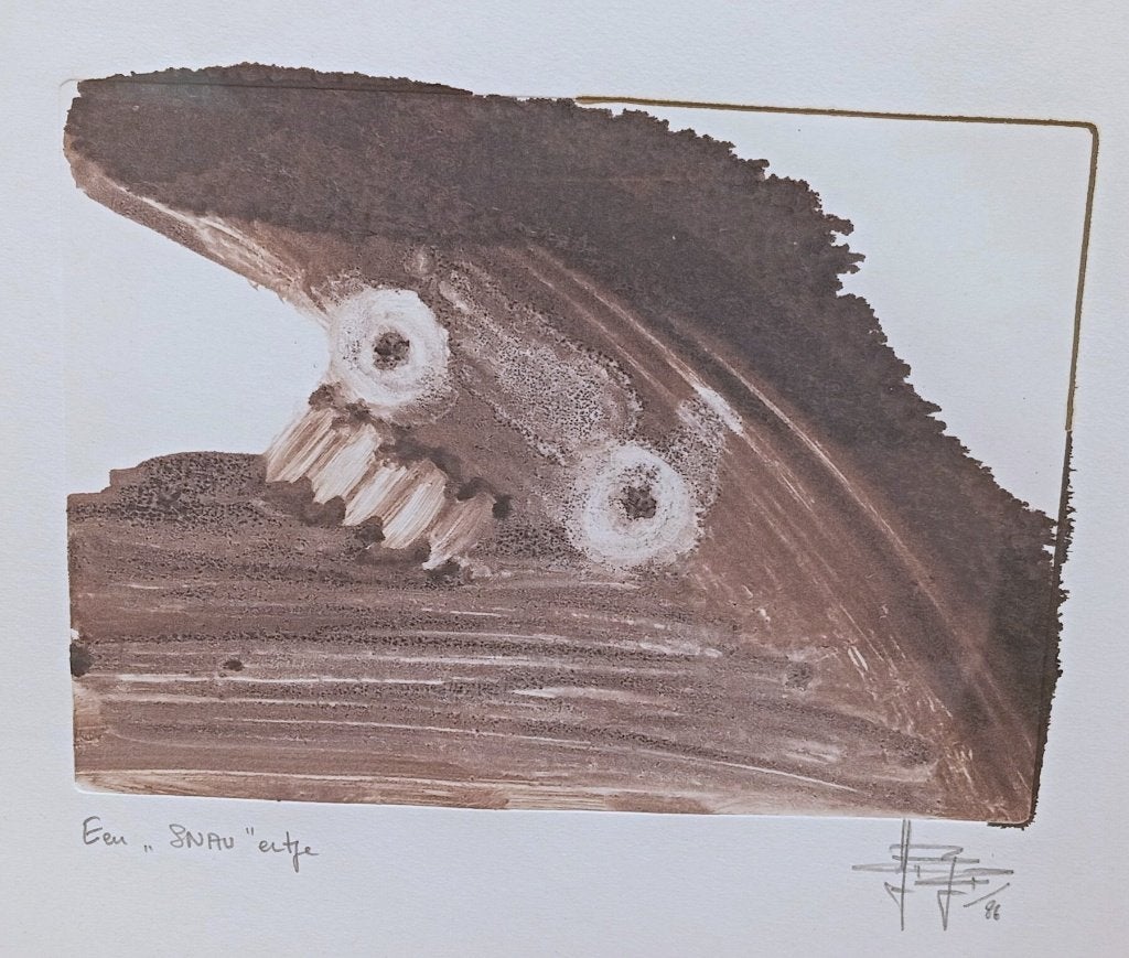 SCHILDERIJ YVAN ROYON 1986 EEN "SNAU" ERTJE, Ophalen of Verzenden, Gedateerd, Aquarel, Overige onderwerpen