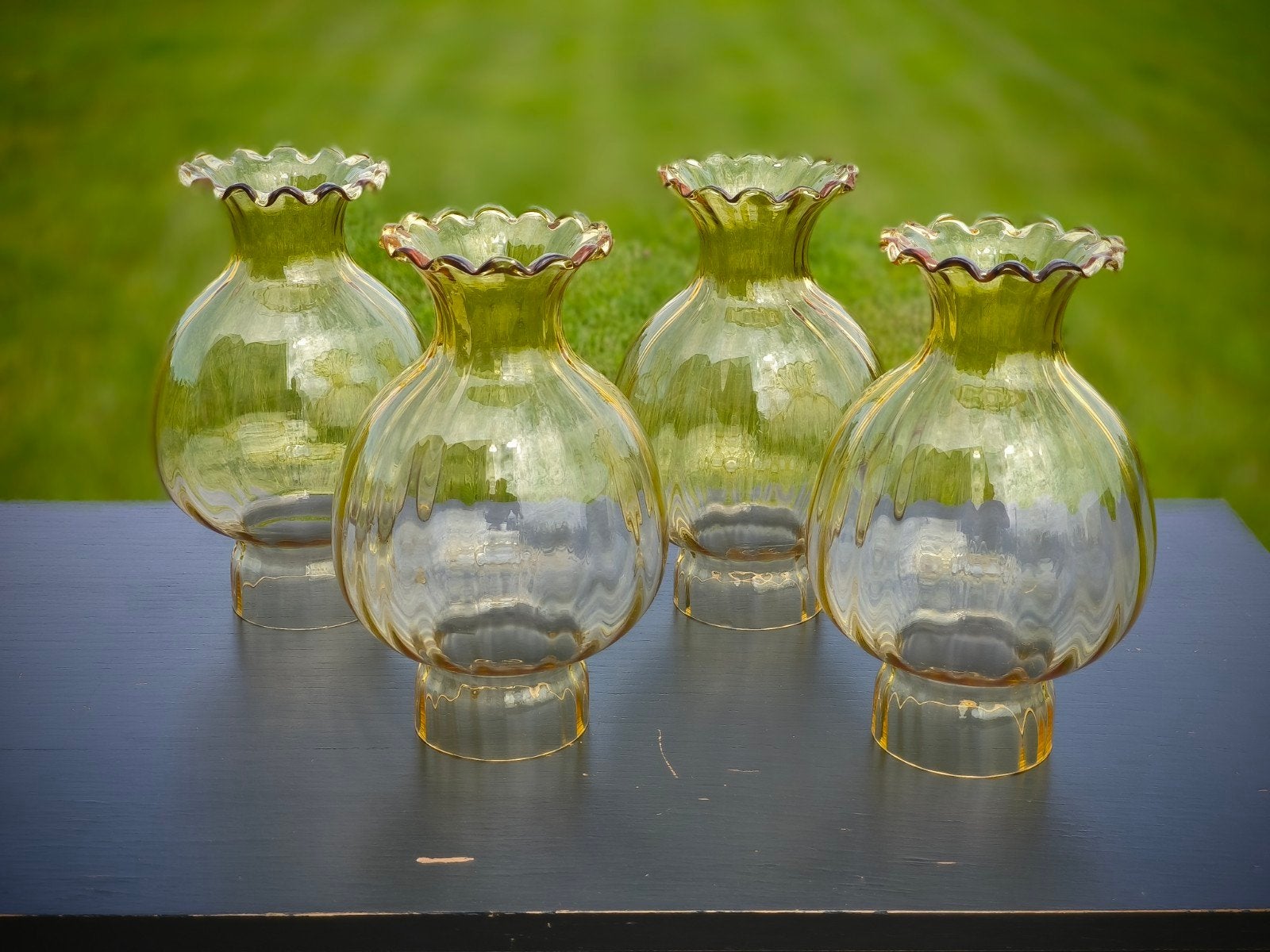 4x abat-jours tulipe en verre ambrée, année 1960, Maison & Meubles, Enlèvement ou Envoi, Verre