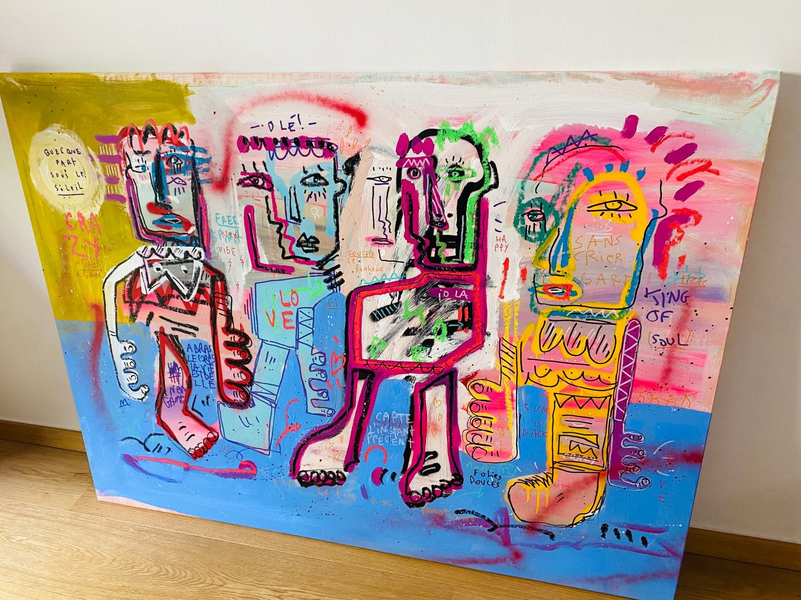 Huile sur toile de l’artiste Jazzu 130x97 grand format, Antiquités & Art, Art | Peinture | Moderne, Enlèvement, Figures