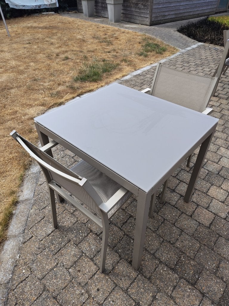 Table de terrasse ou de balcon avec 2 chaises, Enlèvement, Utilisé, Rectangulaire, Aluminium