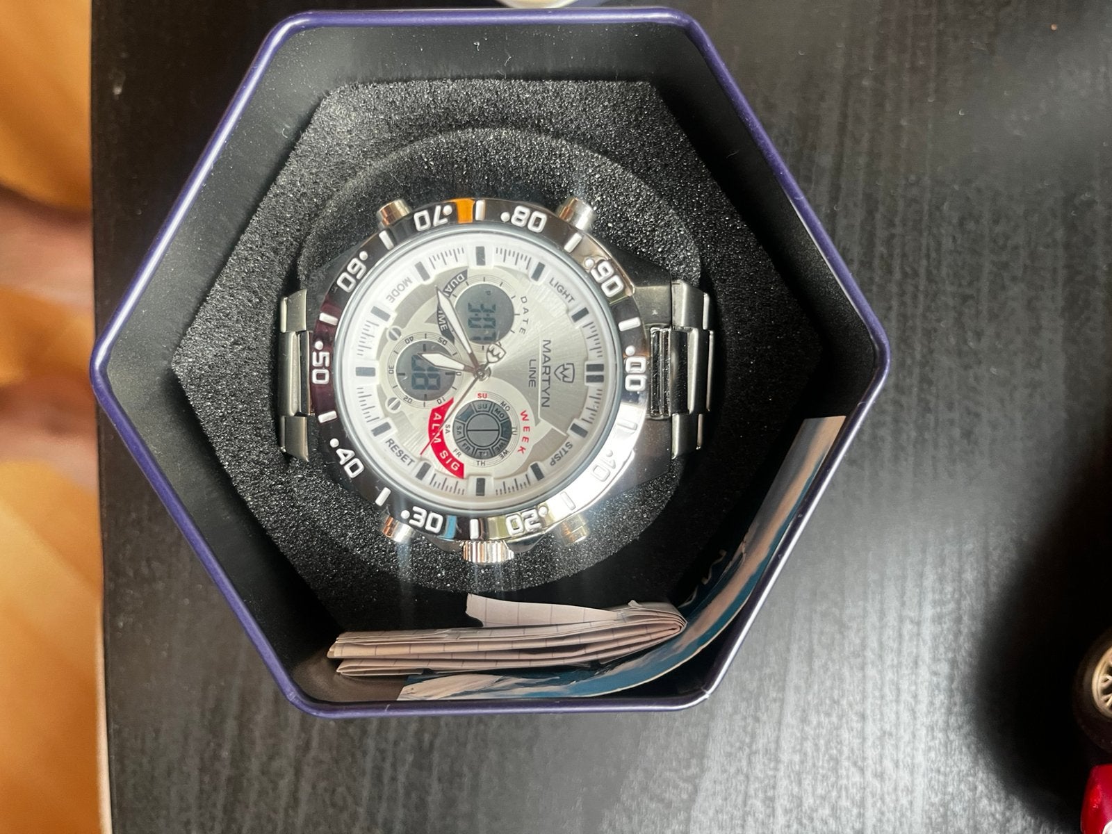 Martyn Line Dual Time Chronograph Nieuwstaat +originele doos, Bijoux, Sacs & Beauté, Montres | Hommes, Autres marques, Acier, Enlèvement