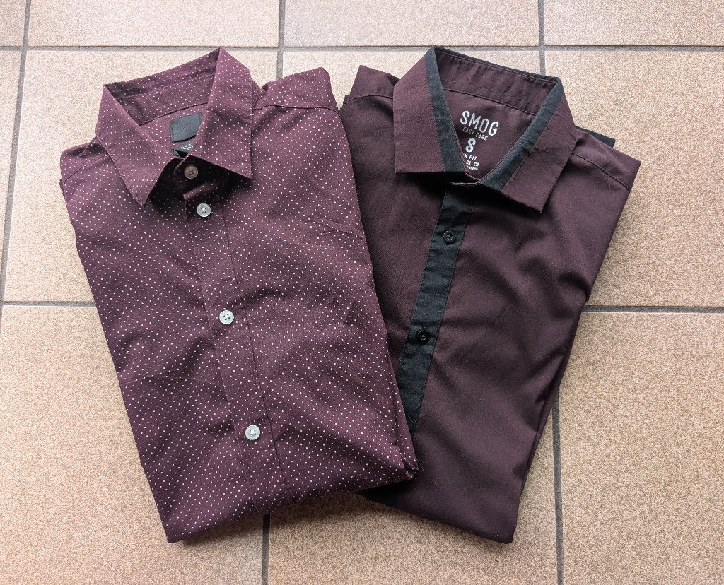 2 bordeaux herenhemden: 5 euro, Kleding | Heren, Overhemden, Overige kleuren, Halswijdte 38 (S) of kleiner, Ophalen of Verzenden