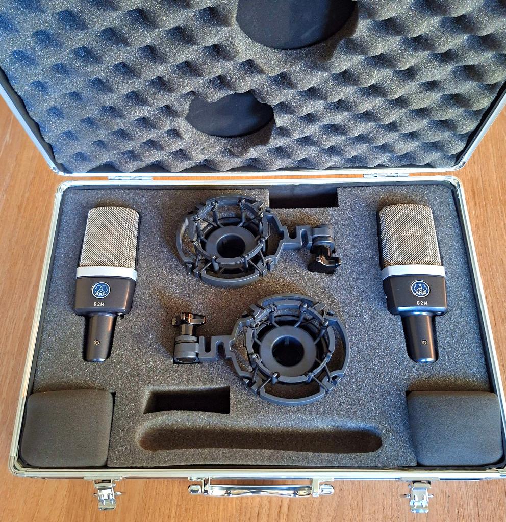 AKG C214 Stereo Set, Musique & Instruments, Microphones, Enlèvement ou Envoi, Comme neuf, Micro studio