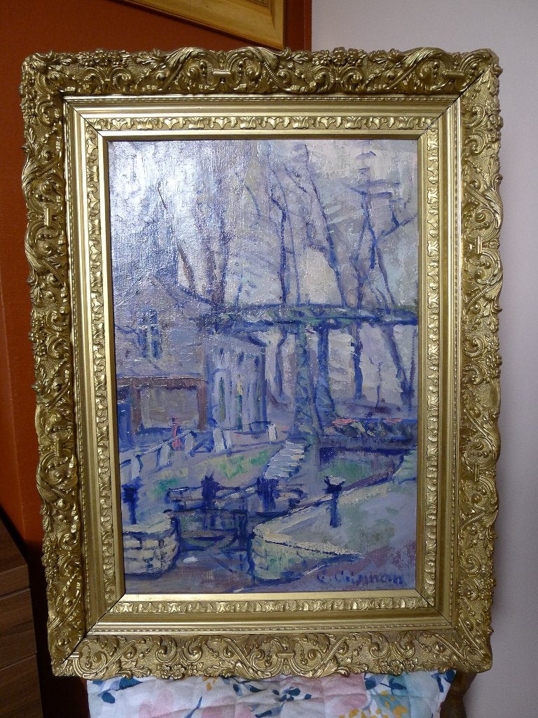Huile sur toile Ecluse de Chatelet Calixte COISEMAN, Antiquités & Art, Enlèvement, Toile, Impressionniste, Signé