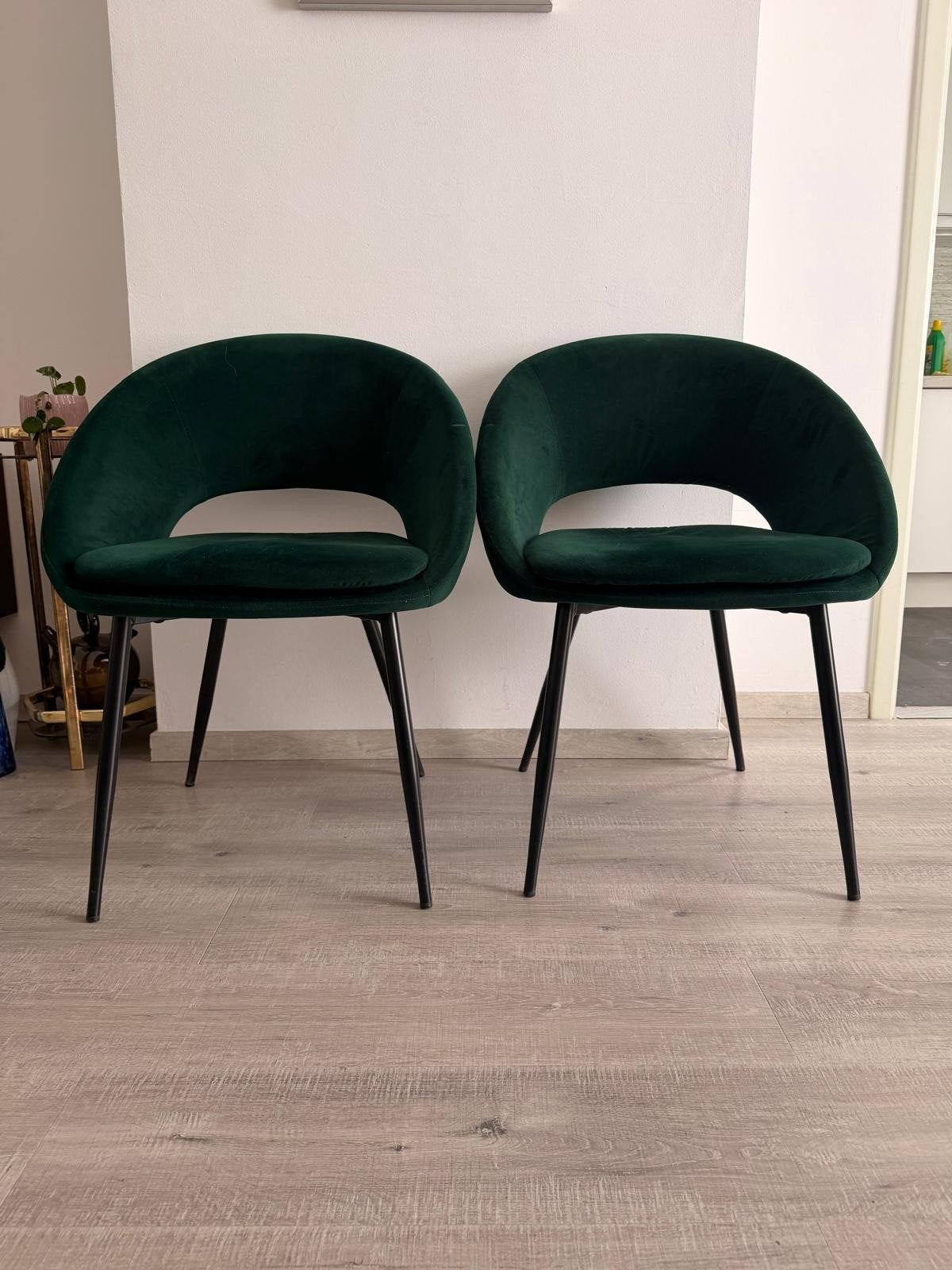 2 donkerfluweelgroene stoelen van Junto -, Maison & Meubles, Chaises, Autres couleurs, Comme neuf, Deux, Enlèvement