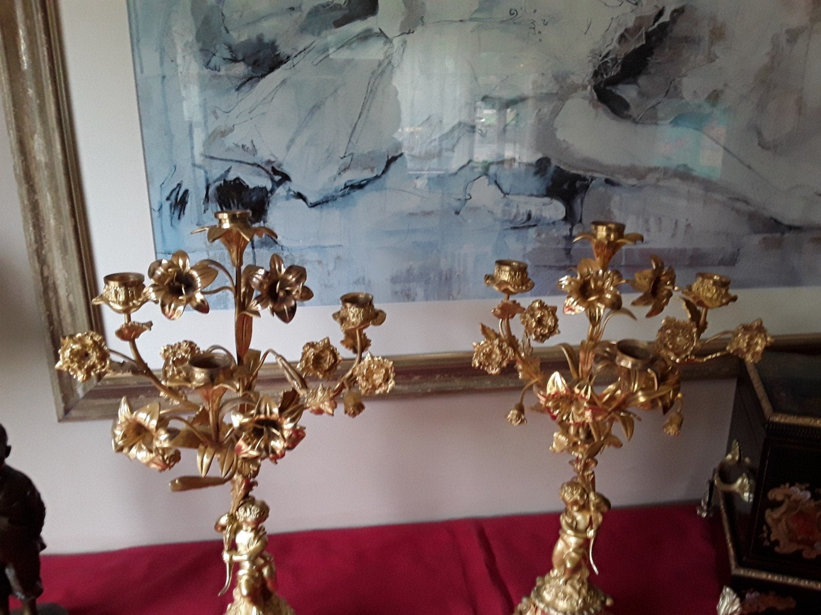 PAAR BRONZEN KANDELAARS, Ophalen of Verzenden