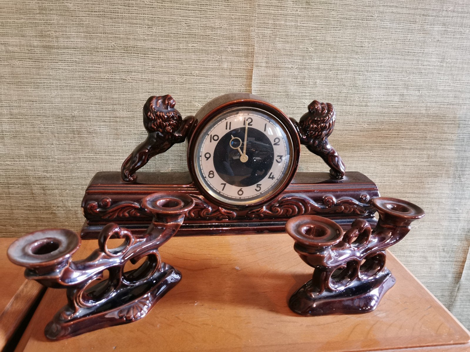 klok en kaarshouder., Antiek en Kunst, Ophalen