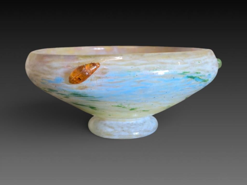 Daum Nancy, gekleurde schaal versierd insecten, 21 x 9 cm, Antiek en Kunst, Ophalen of Verzenden