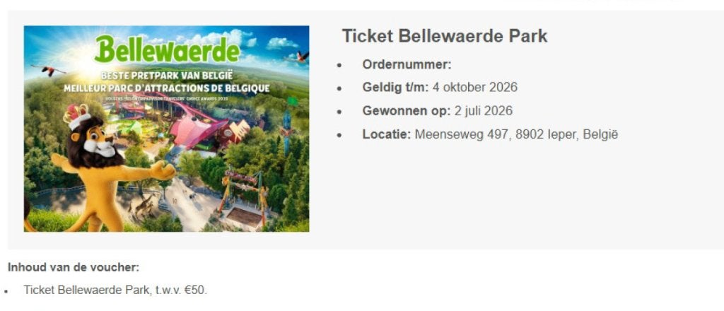 Ticket Bellewaerde, Tickets & Billets, Loisirs | Parcs d'attractions, Une personne, Ticket ou Carte d'accès