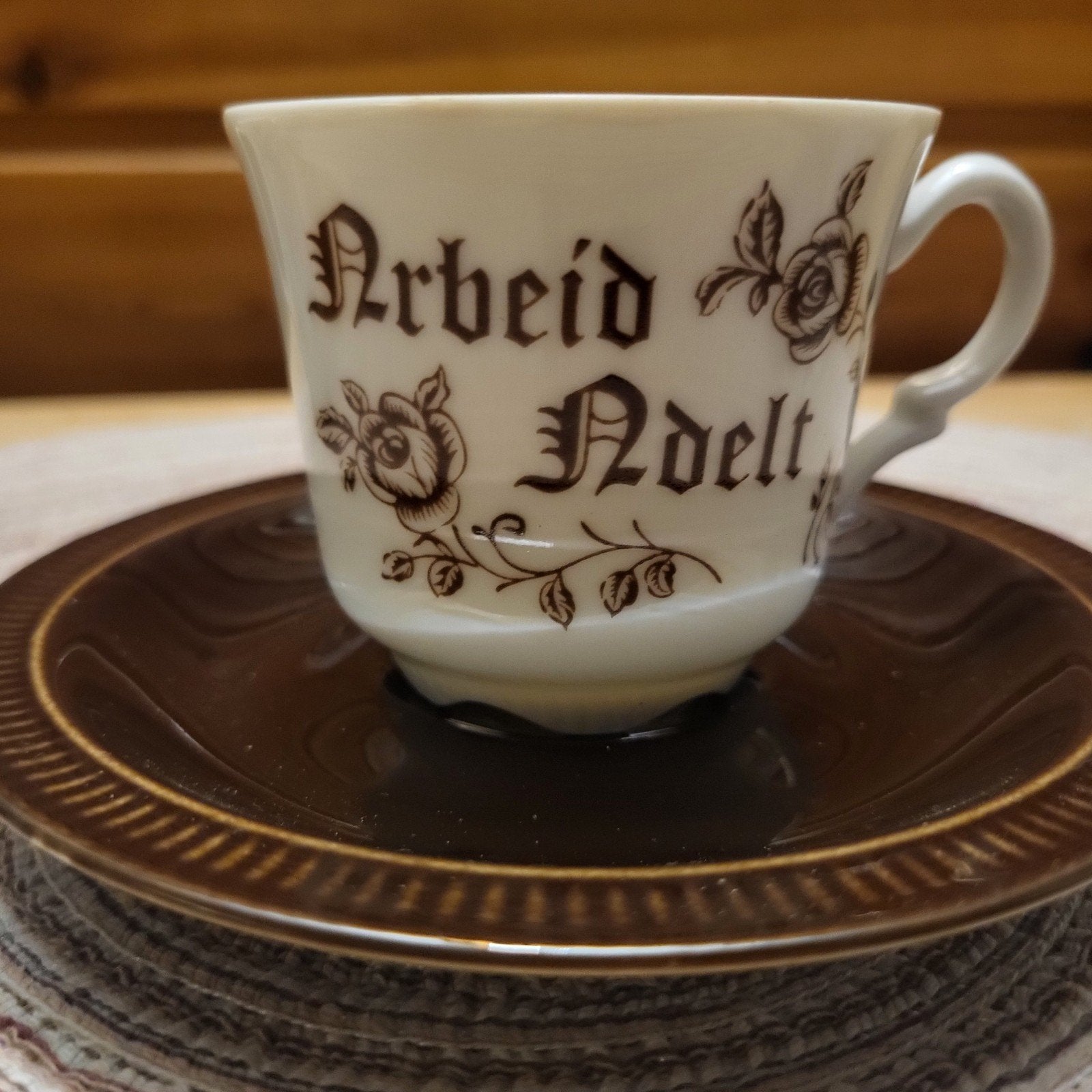 Vintage koffie servies met spreuken, Ophalen