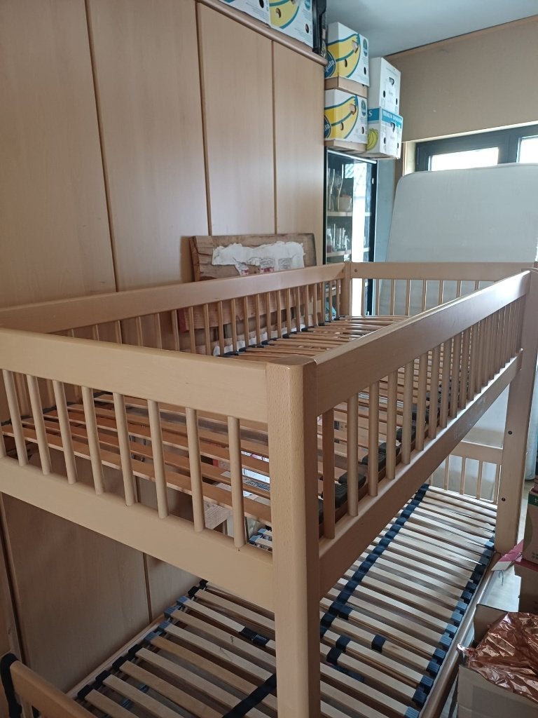 2 mooie identieke stapelbedden, Maison & Meubles, Chambre à coucher | Lits, Massief beukenhout, 90 cm, Brun, Enlèvement