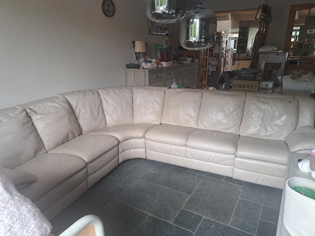Hoeksalon natuzzi met 2 relaxen, Ophalen, Gebruikt, Leer
